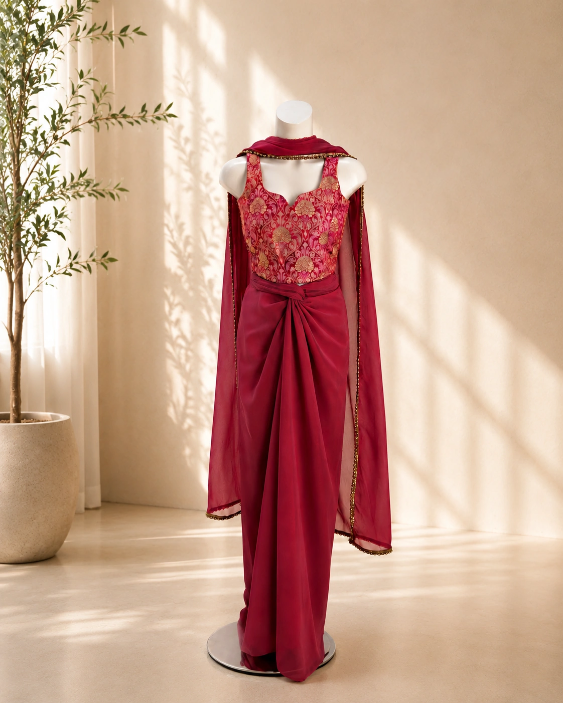 Marigold fusion dress with draped panel detail