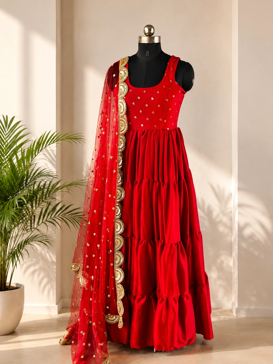 Teal ethnic anarkali with gota patti border